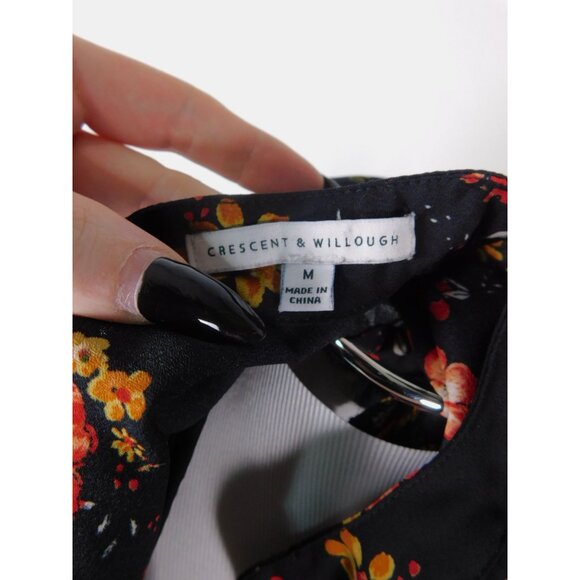Crescent & Willough M Black Floral Boho Blouse Cottagecore Sheer - Picture 8 of 10